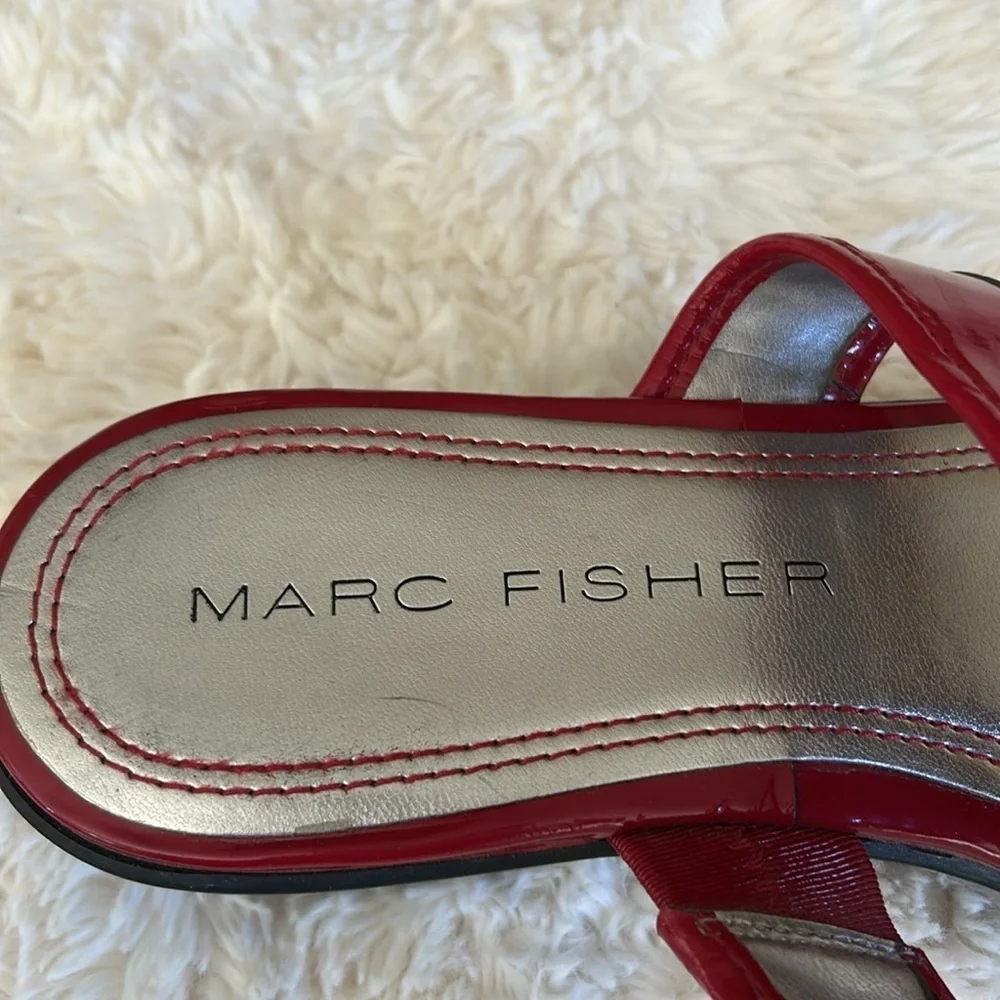 Marc Fisher Red  Patent Leather Sandals with Metallic Embellishment